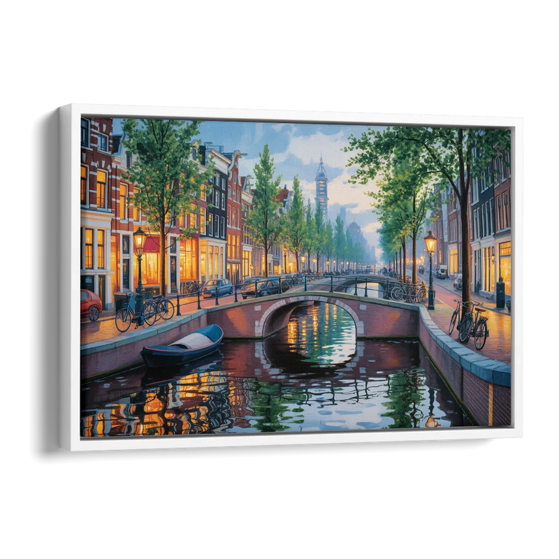 Canals of Amsterdam Side - White Canvas Wall Art
