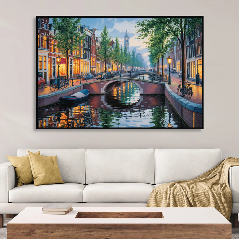 Canals of Amsterdam Sitting Room - Black Canvas Wall Art