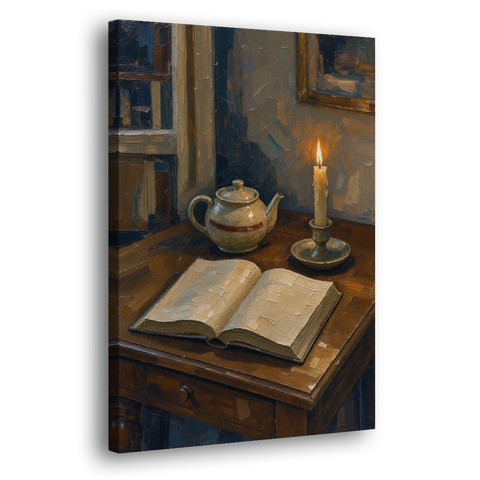 Candlelight Painting of a Writing Desk at Dusk - Canvas Wall Art - Side