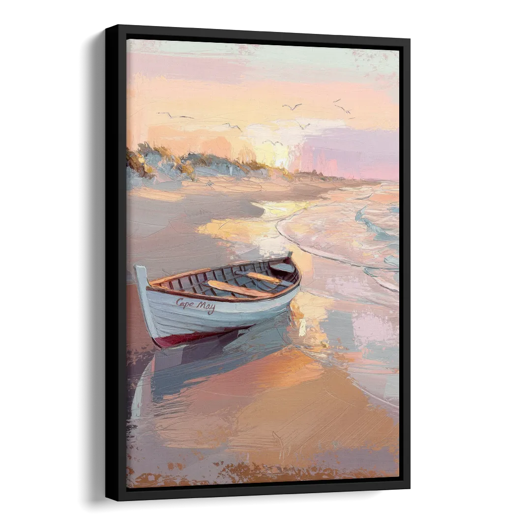 Cape May Beach Sunrise Side - Black Canvas Wall Art