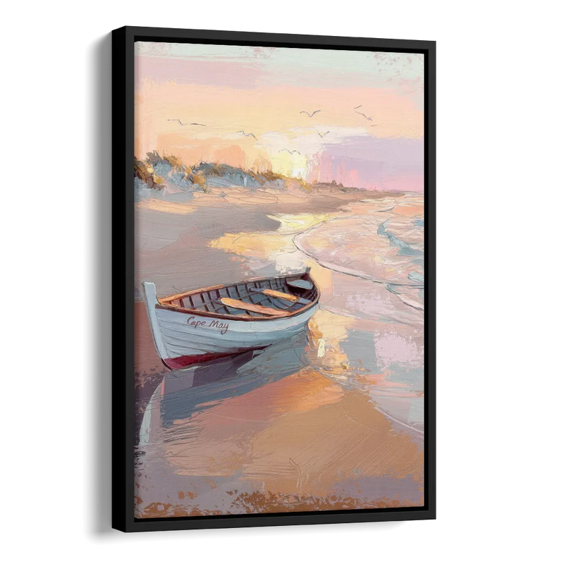 Cape May Beach Sunrise Side - Black Canvas Wall Art