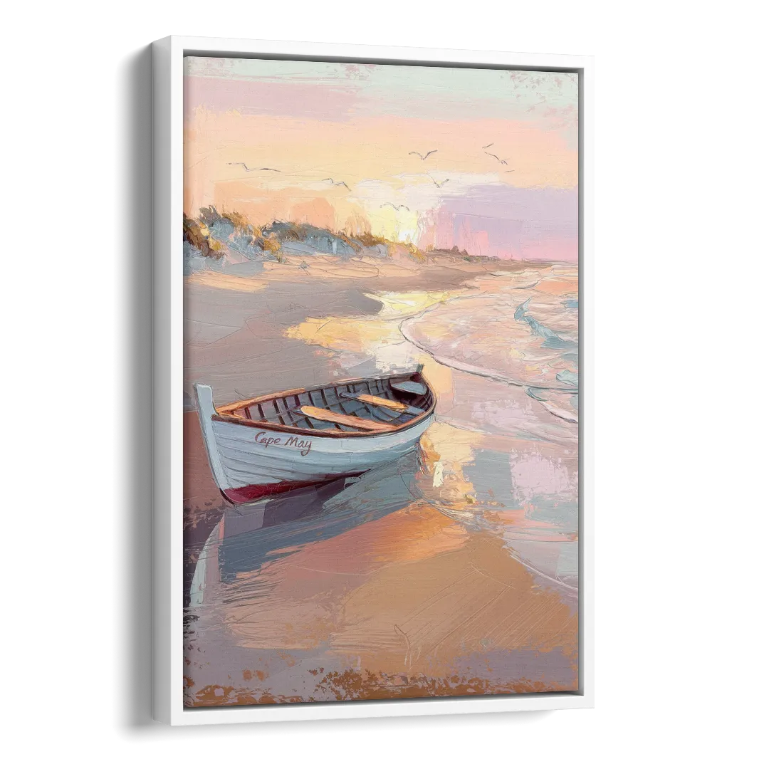 Cape May Beach Sunrise Side - White Canvas Wall Art