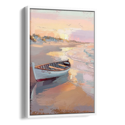 Cape May Beach Sunrise Side - White Canvas Wall Art