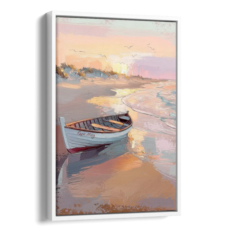 Cape May Beach Sunrise Side - White Canvas Wall Art