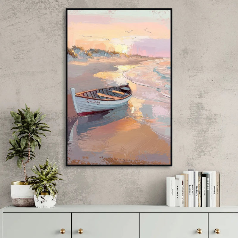 Cape May Beach Sunrise Living Room - Black Canvas Wall Art
