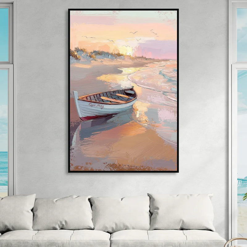 Cape May Beach Sunrise Sitting Room - Black Canvas Wall Art