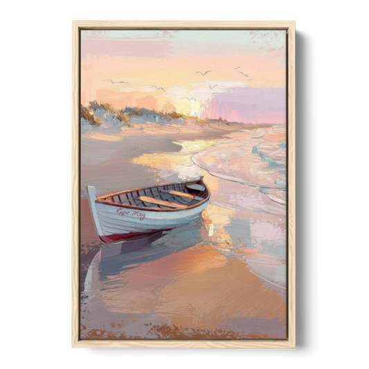 Cape May Beach Sunrise - Oak Framed Canvas Wall Art - Front