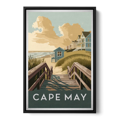 Cape May Boardwalk Views Front - Black Canvas Wall Art
