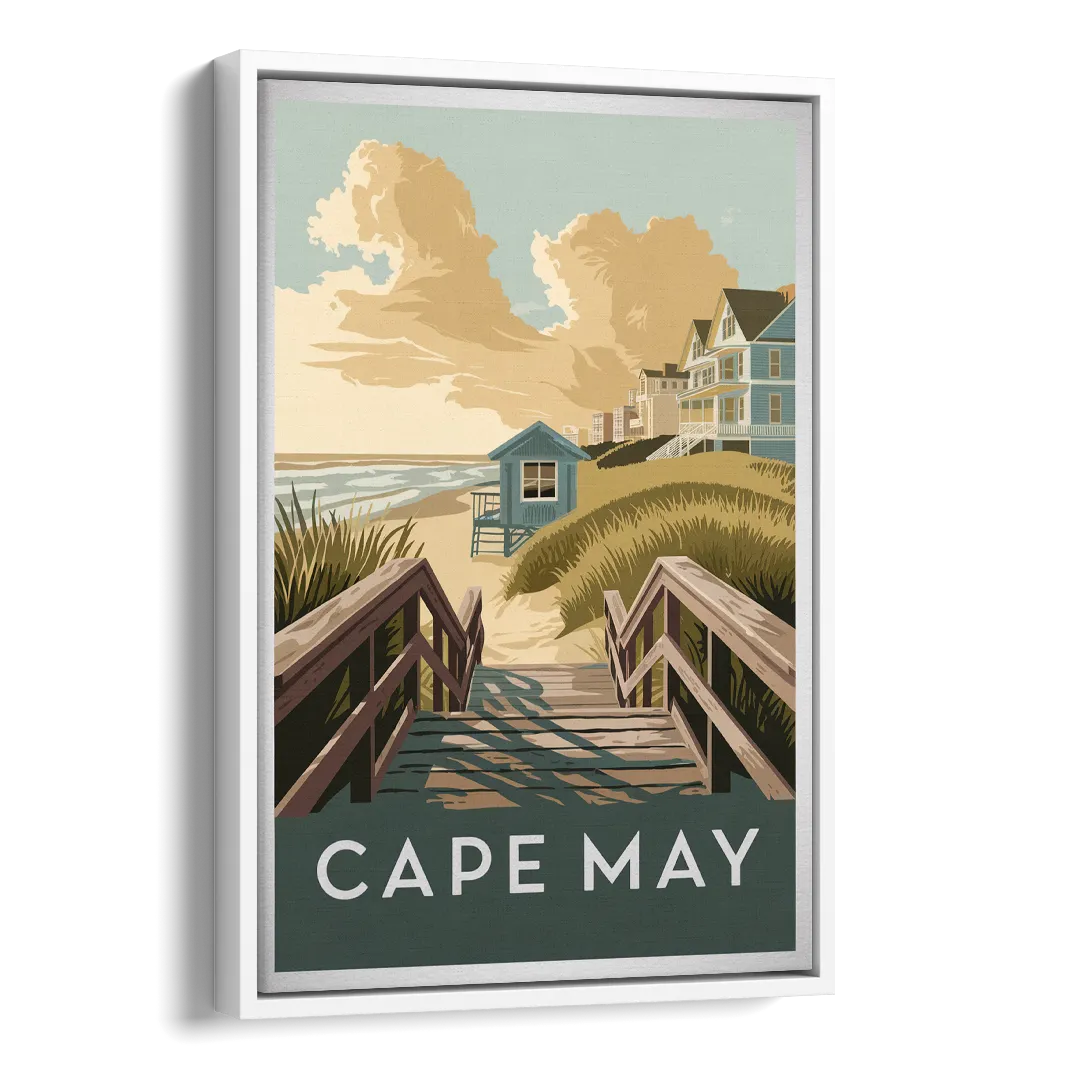 Cape May Boardwalk Views Side - White Canvas Wall Art