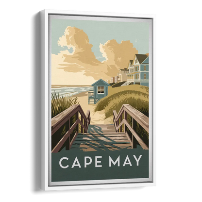 Cape May Boardwalk Views Side - White Canvas Wall Art