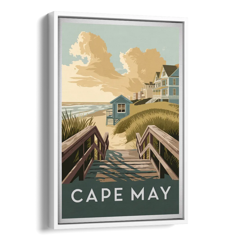 Cape May Boardwalk Views Side - White Canvas Wall Art