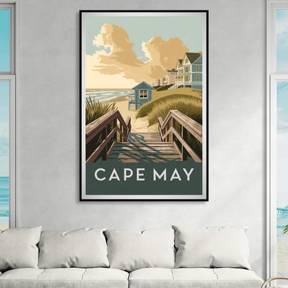 Cape May Boardwalk Views Living Room - Black Canvas Wall Art