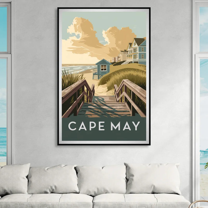 Cape May Boardwalk Views Living Room - Black Canvas Wall Art