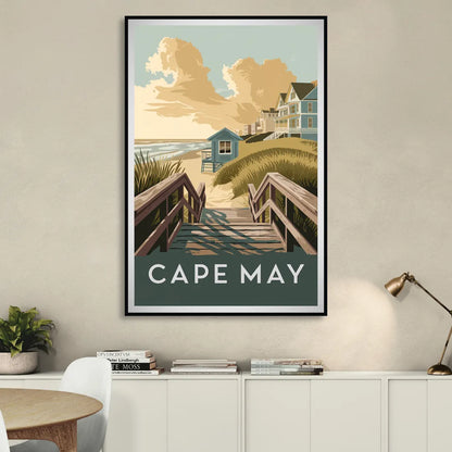 Cape May Boardwalk Views Sitting Room - Black Canvas Wall Art
