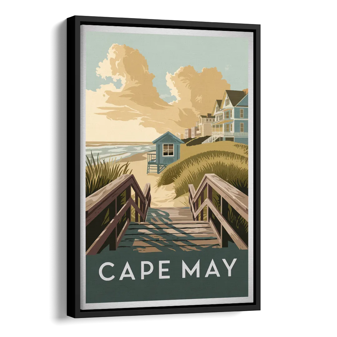 Cape May Boardwalk Views Side - Black Canvas Wall Art