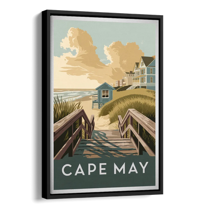 Cape May Boardwalk Views Side - Black Canvas Wall Art