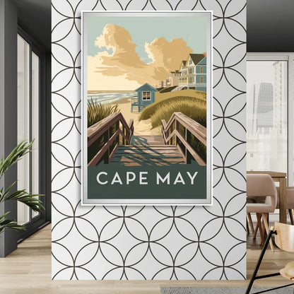 Cape May Boardwalk Views Living Room - White Canvas Wall Art