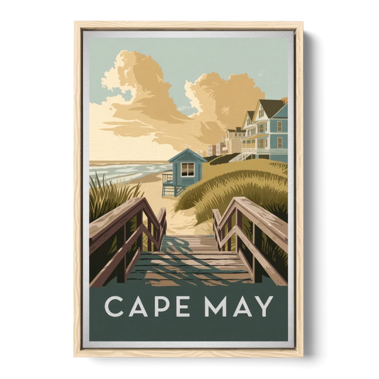 Cape May Boardwalk Views - Oak Framed Canvas Wall Art - Front