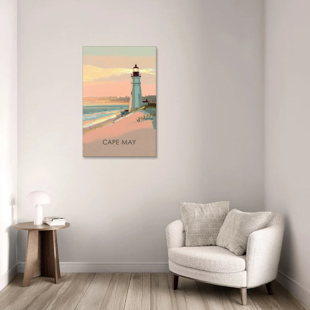 Cape May Lighthouse Glow - Canvas Wall Art - Sofa - 24x36