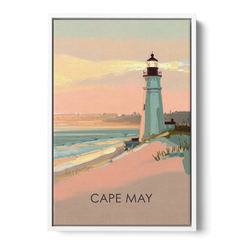 Cape May Lighthouse Glow Front - White Canvas Wall Art