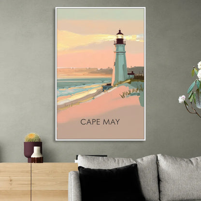 Cape May Lighthouse Glow Sitting Room - White Canvas Wall Art