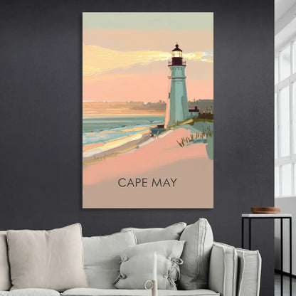 Cape May Lighthouse Glow Living Room - Canvas Wall Art