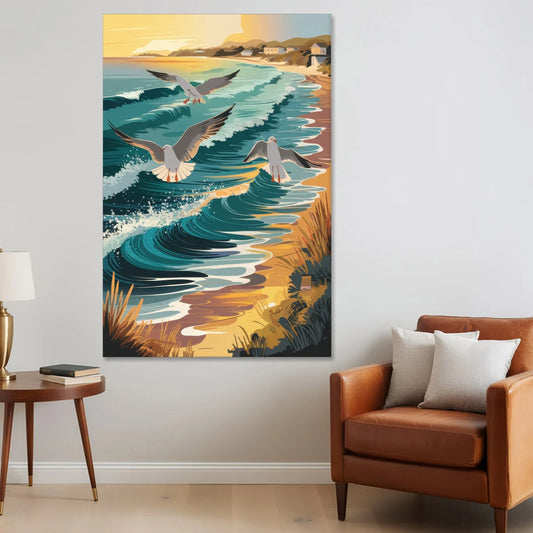 Cape May Seagulls in Flight - Canvas Wall Art - Sofa - 40x60