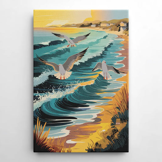 Cape May Seagulls in Flight - Canvas Wall Art