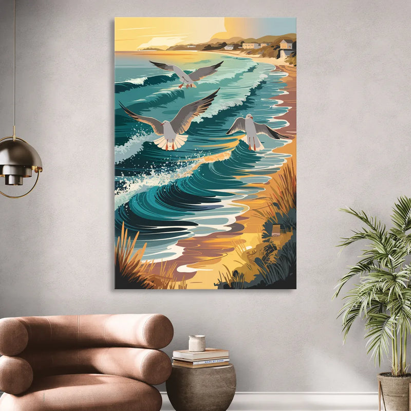 Cape May Seagulls in Flight Living Room - Canvas Wall Art