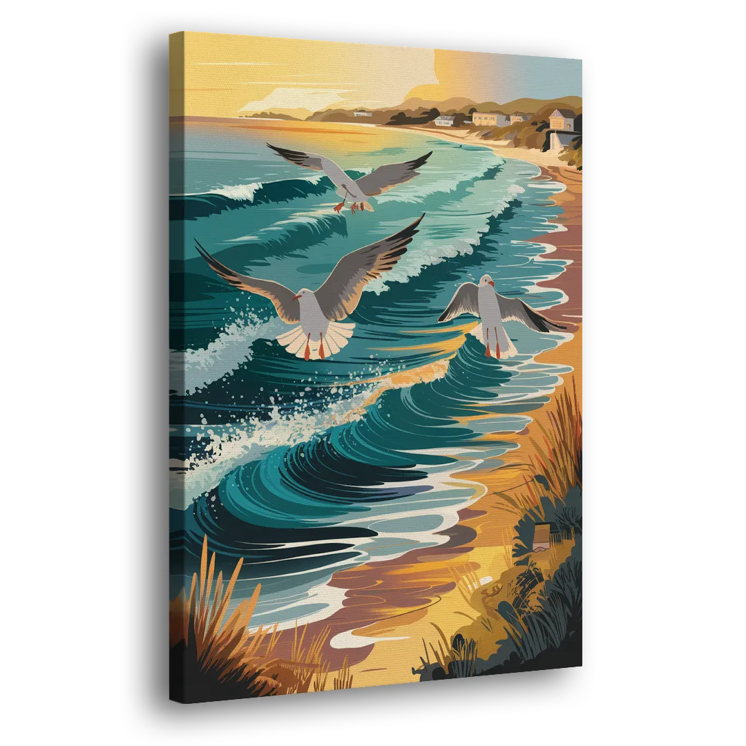 Cape May Seagulls in Flight Side - Canvas Wall Art