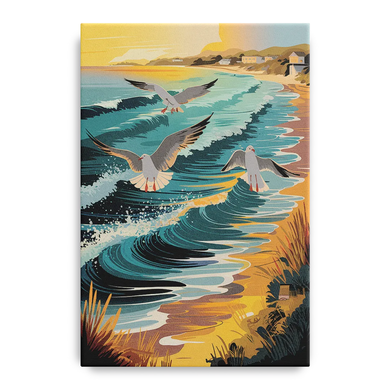 Cape May Seagulls in Flight Front - Canvas Wall Art