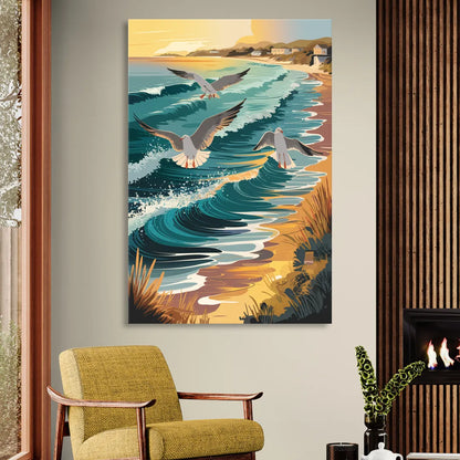 Cape May Seagulls in Flight Sitting Room - Canvas Wall Art