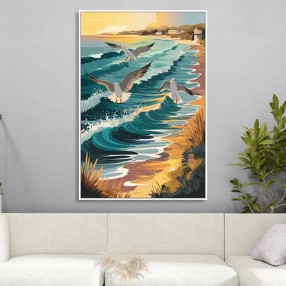 Cape May Seagulls in Flight Sitting Room - White Canvas Wall Art
