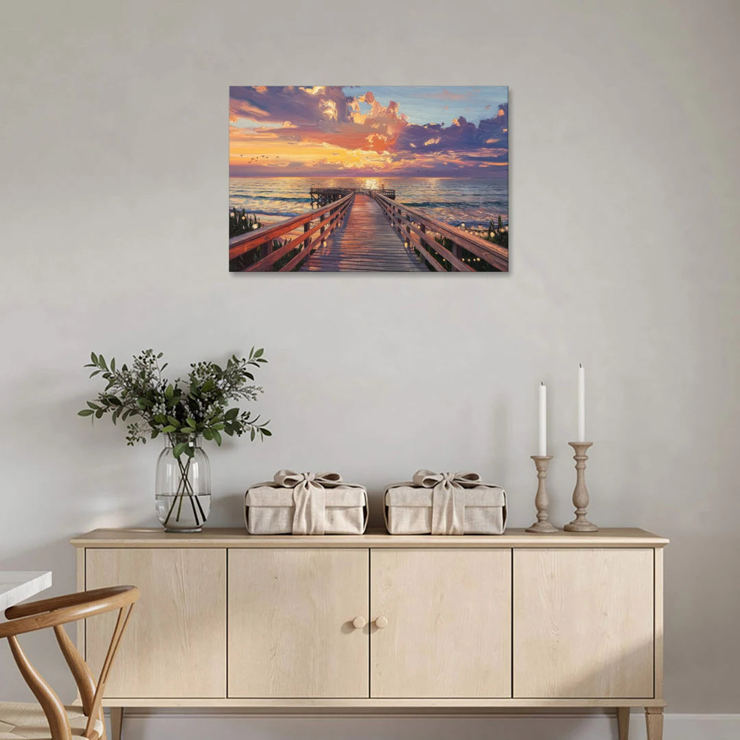 Cape May Sunset Pier - Canvas Wall Art - Coffee Table - 36x24