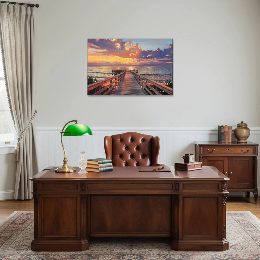 Cape May Sunset Pier - Canvas Wall Art - Office - 36x24
