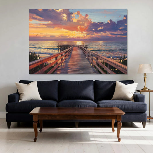 Cape May Sunset Pier - Canvas Wall Art - Sofa - 60x40