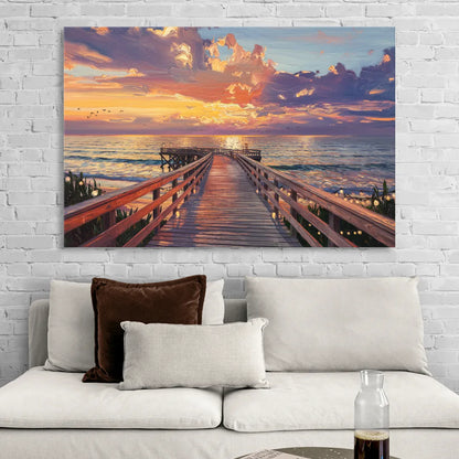 Cape May Sunset Pier Sitting Room - Canvas Wall Art