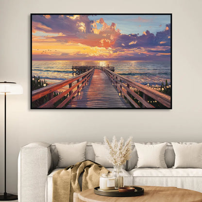 Cape May Sunset Pier Sitting Room - Black Canvas Wall Art
