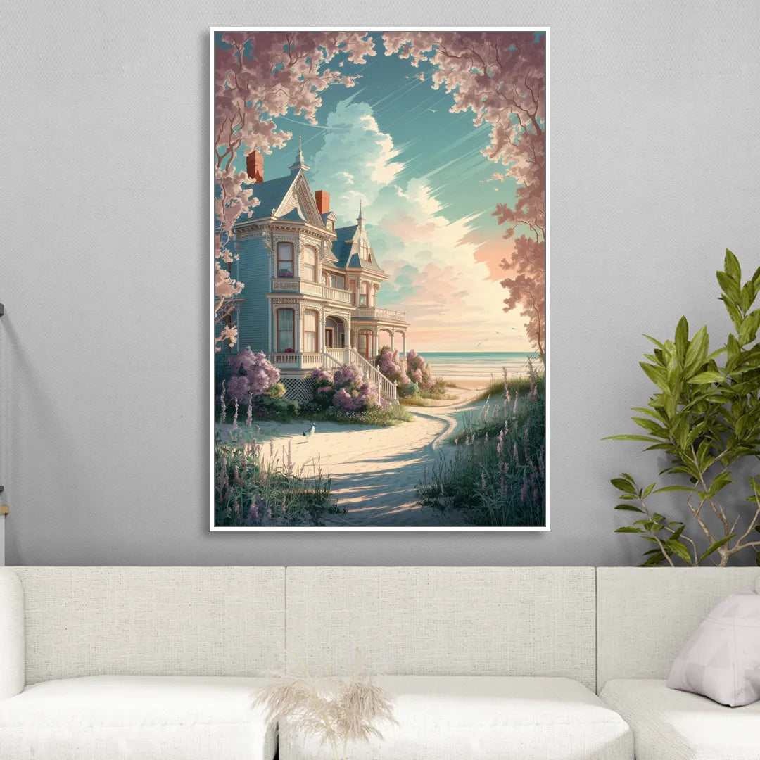 Cape May Victorian Charm Living Room - White Canvas Wall Art