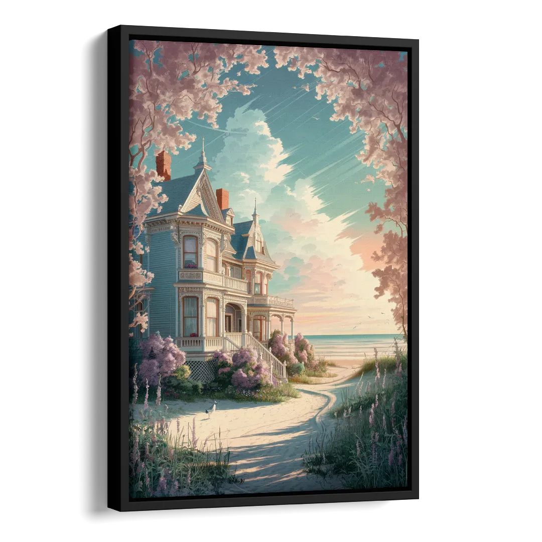 Cape May Victorian Charm Side - Black Canvas Wall Art