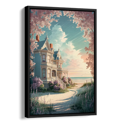 Cape May Victorian Charm Side - Black Canvas Wall Art