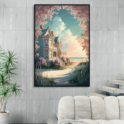 Cape May Victorian Charm Living Room - Black Canvas Wall Art
