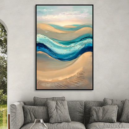 Cape May Waves and Dunes Sitting Room - Black Canvas Wall Art