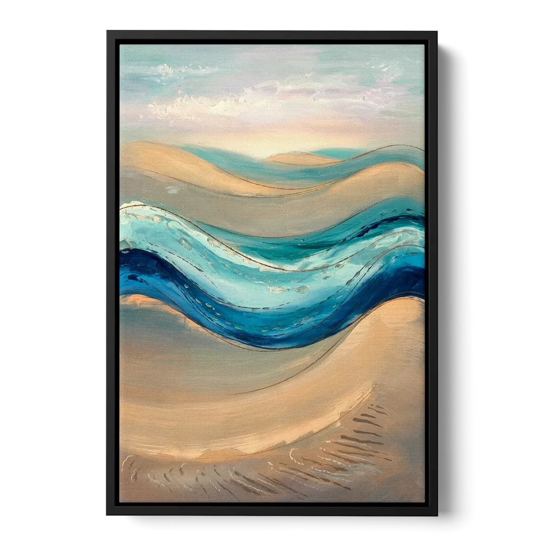 Cape May Waves and Dunes Front - Black Canvas Wall Art