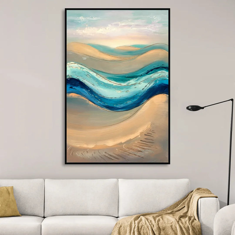 Cape May Waves and Dunes Living Room - Black Canvas Wall Art