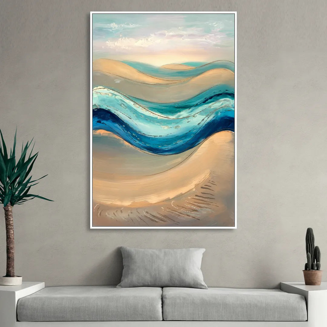 Cape May Waves and Dunes Living Room - White Canvas Wall Art