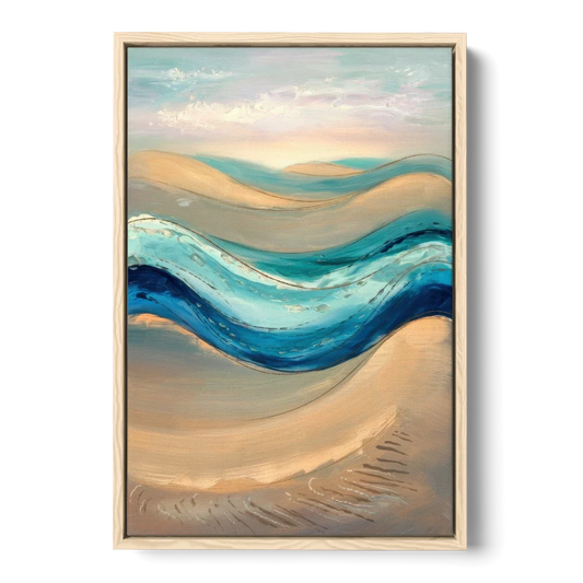 Cape May Waves and Dunes - Oak Framed Canvas Wall Art - Front
