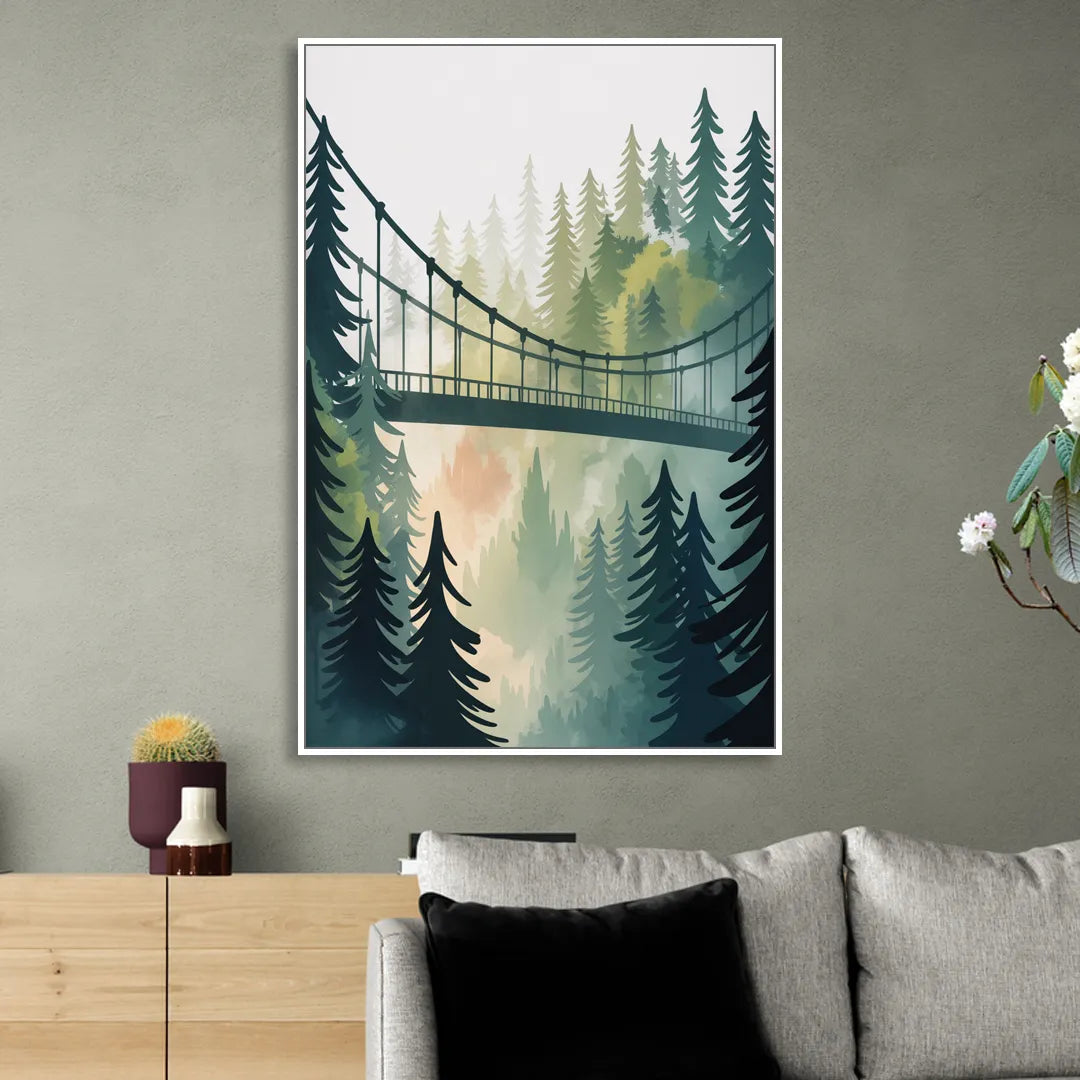 Capilano Suspension Bridge Sitting Room - White Canvas Wall Art