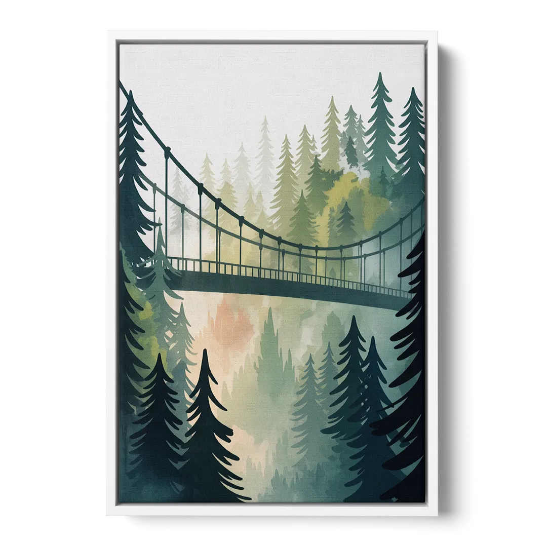 Capilano Suspension Bridge Front - White Canvas Wall Art