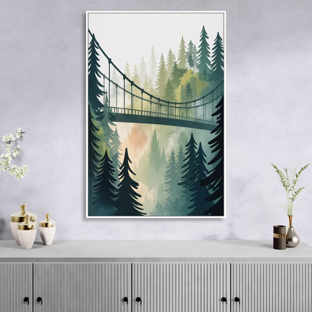 Capilano Suspension Bridge Living Room - White Canvas Wall Art